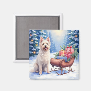 Briard Vintage slee Kerstmis Kunst Magneet