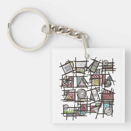 Bric A Brac-Abstract Geometric Ink Doodle Art Sleutelhanger (voorkant)