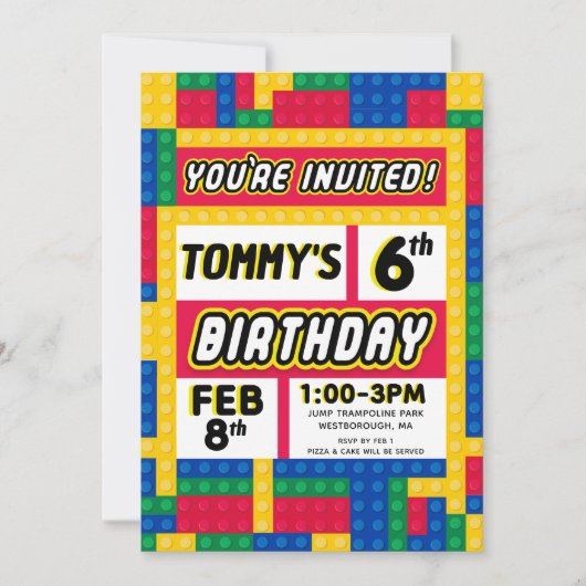 Brick Builder Customizable Birthday Invitation (Devant)