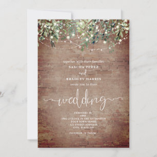 Brick Greenery String Lights Wedding Invitation Kaart