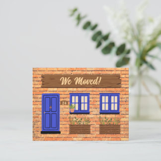 Brick House met Blauwe Deur We Moved Aankondiging Briefkaart
