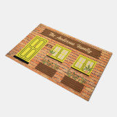 Brick House met gele deur aangepaste tekst Deurmat (Schuin)