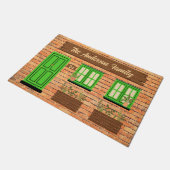 Brick House met groene deur aangepaste tekst Deurmat (Schuin)