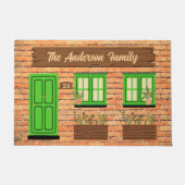 Brick House met groene deur aangepaste tekst Deurmat (Voorkant)