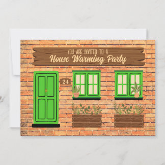 Brick House met Groene Deur Huis Warming Party Kaart