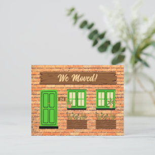 Brick House met groene deur We verhuisde aankondig Briefkaart
