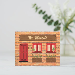 Brick House met rode deur We verhuisde aankondigin Briefkaart