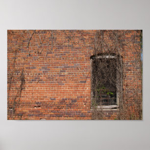 Brick-muur en venster klaar voor afdrukken op teks poster