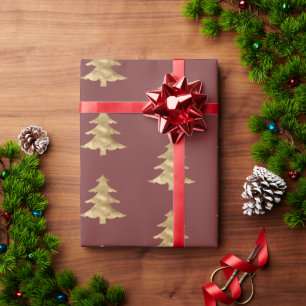 Brick Red Gold Kerstboom Cadeaupapier