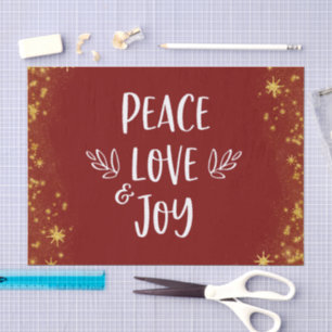 Brick Red Peace Love Joy Kerstmis Gold Stars Tissuepapier