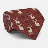 Brick Red Reindeer Pattern Mannen Kerstmis Stropda Stropdas (Opgerold)