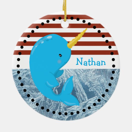 Brick Red-White Stripes・Narwhal・Custom Keramisch Ornament (Achterkant)