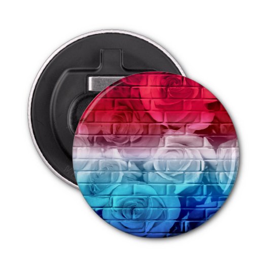 Brick Rozen 11 Red White Blue-Round Bottle Open Button Flesopener (Voorkant)