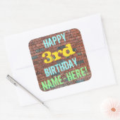 Brick Wall Graffiti geïnspireerd 3e verjaardag + n Vierkante Sticker (Envelop)