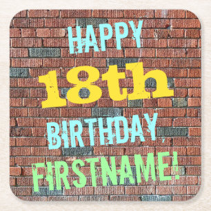 Brick Wall Graffiti geïnspireerd op 18e verjaardag Vierkante Kartonnen Onderzetter