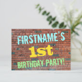 Brick Wall Graffiti geïnspireerd op 1e verjaardag Kaart (Staand voorkant)