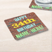 Brick Wall Graffiti geïnspireerd op 34e verjaardag Vierkante Kartonnen Onderzetter (Schuin)