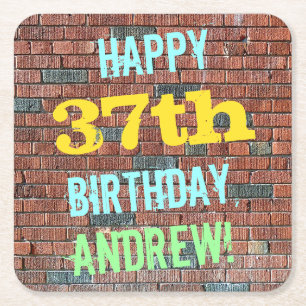Brick Wall Graffiti geïnspireerd op 37e verjaardag Vierkante Kartonnen Onderzetter