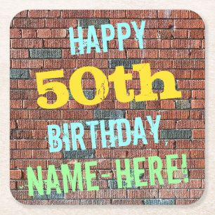 Brick Wall Graffiti geïnspireerd op 50e verjaardag Vierkante Kartonnen Onderzetter