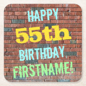 Brick Wall Graffiti geïnspireerd op 55e verjaardag Vierkante Kartonnen Onderzetter (Voorkant)