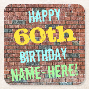 Brick Wall Graffiti geïnspireerd op 60ste verjaard Vierkante Kartonnen Onderzetter