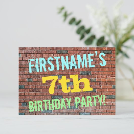 Brick Wall Graffiti geïnspireerd op 7e verjaardag Kaart (Staand voorkant)