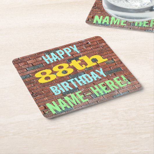 Brick Wall Graffiti geïnspireerd op 88ste verjaard Vierkante Kartonnen Onderzetter (Schuin)