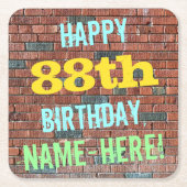 Brick Wall Graffiti geïnspireerd op 88ste verjaard Vierkante Kartonnen Onderzetter (Voorkant)