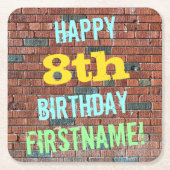 Brick Wall Graffiti geïnspireerd op 8e verjaardag Vierkante Kartonnen Onderzetter (Voorkant)