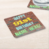 Brick Wall Graffiti geïnspireerd op 91ste verjaard Vierkante Kartonnen Onderzetter (Schuin)