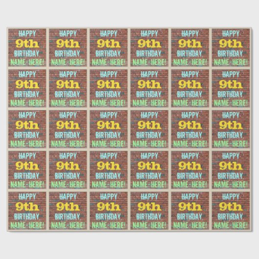 Brick Wall Graffiti geïnspireerd op 9e verjaardag  Cadeaupapier (Vlak)