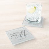 Brick Wall Kalligrafie Script Monogram Bruiloft Glazen Onderzetter (Schuin)