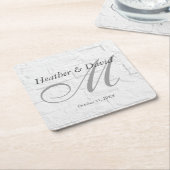 Brick Wall Kalligrafie Script Monogram Bruiloft Vierkante Kartonnen Onderzetter (Schuin)