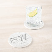 Brick Wall Kalligrafie Script Monogram Bruiloft Zandsteen Onderzetter (Zijkant)