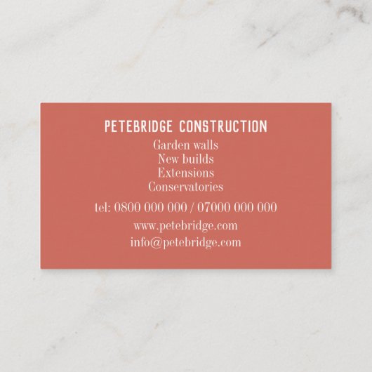 Bricklayer Handyman Bouwvakker bakstenen muur Visitekaartje (Achterkant)