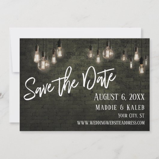 Bricks en Edison Lights Bewaar de datum w / Detail Save The Date (Voorkant)