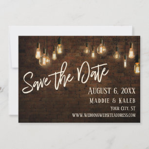 Bricks en Edison Lights Bewaar de datum w / Detail Save The Date