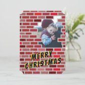 Bricks Masonry Stone Worker blokkeert kerstfoto Kaart (Staand voorkant)