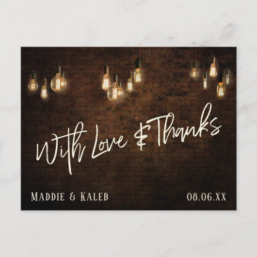 Bricks met  Edisonverlichting met liefde en Bedank Briefkaart (Voorkant)