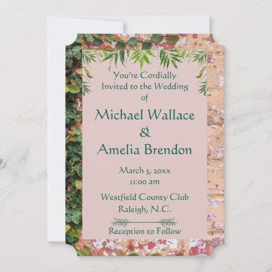 Bricks peints Green Ivy Mariage Invitation de bill (Devant)