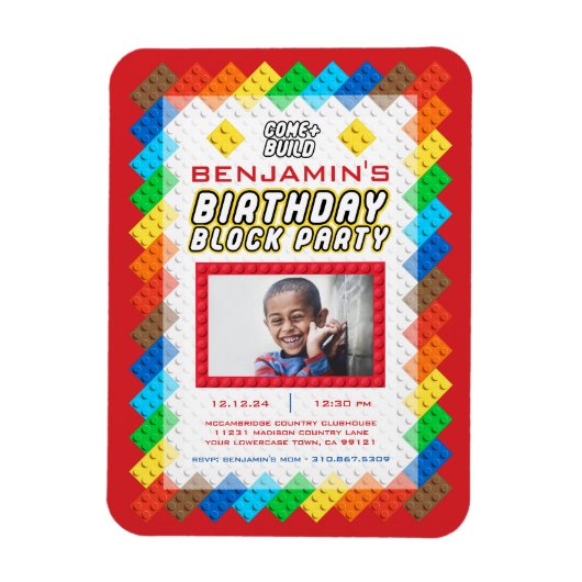 Bricks Speelgoed Birthday Invitation Magneet (Verticaal)