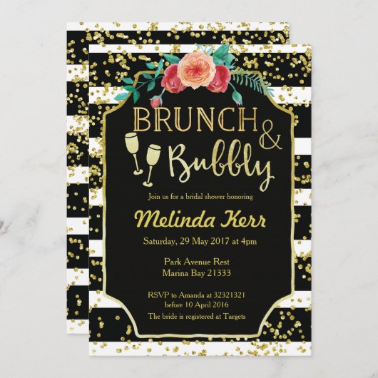 Bricolage noir & blanc et invitation Bubbly (Devant / Derrière)