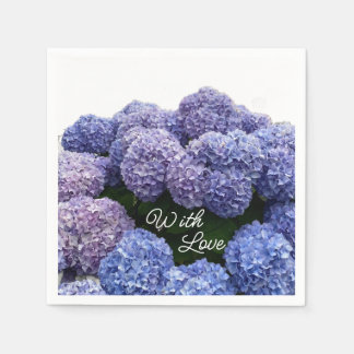 Bridal, Baby Shower Napkins Purple, Blue Hydrangea Servet