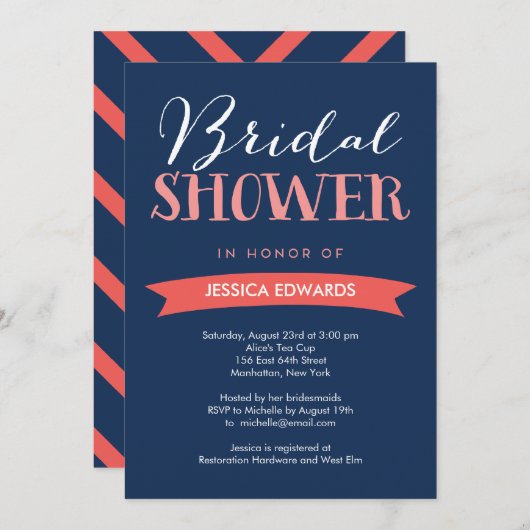 Bridal Banner Bridal Shower Invitation - marine Kaart (Voorkant / Achterkant)