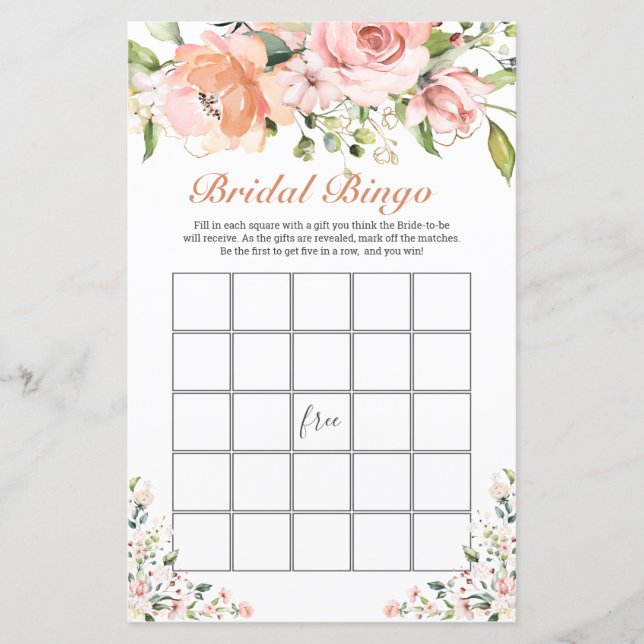 Bridal Bingo Game Floral Greeneral Paper Sheet (Voorkant)