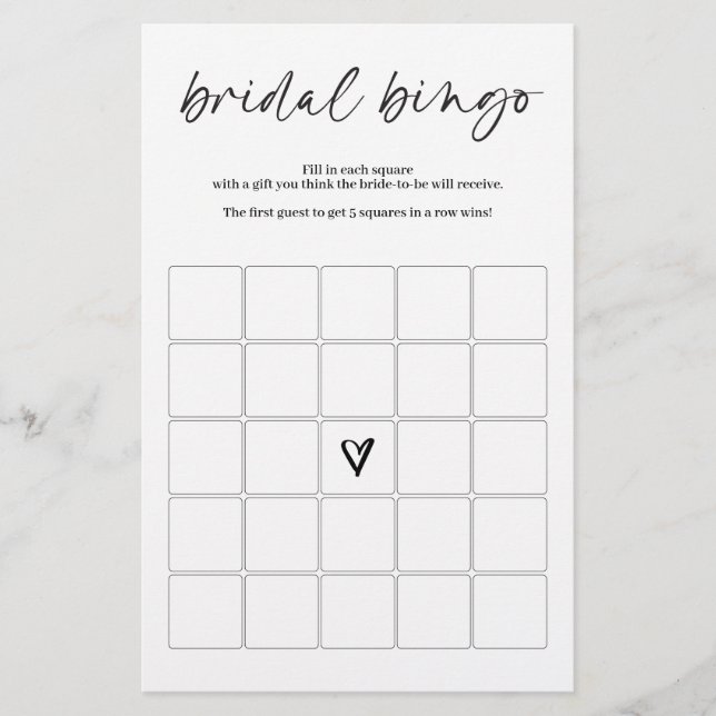 Bridal Bingo Game Modern Simple Minimalist (Voorkant)