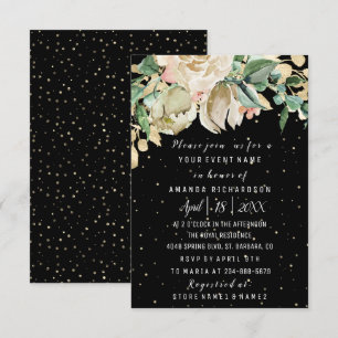Bridal Birthday Flowers Gold Mint Black Waterverf Kaart