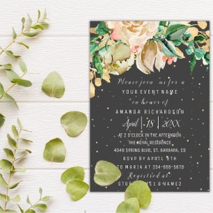 Bridal Birthday Flowers Gold Mint White Waterverf Kaart
