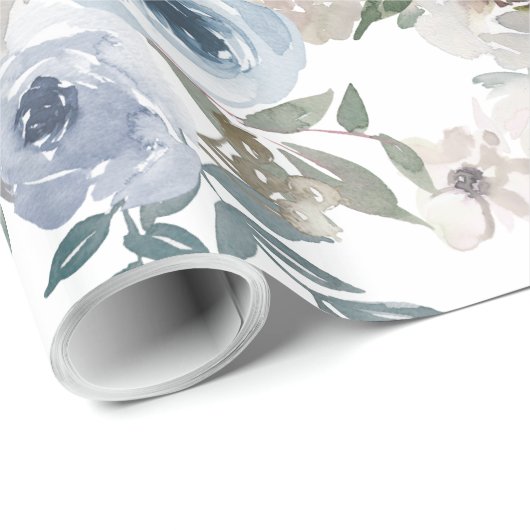 Bridal Blue en White Waterverf Rozen Cadeaupapier (Rol Hoek)