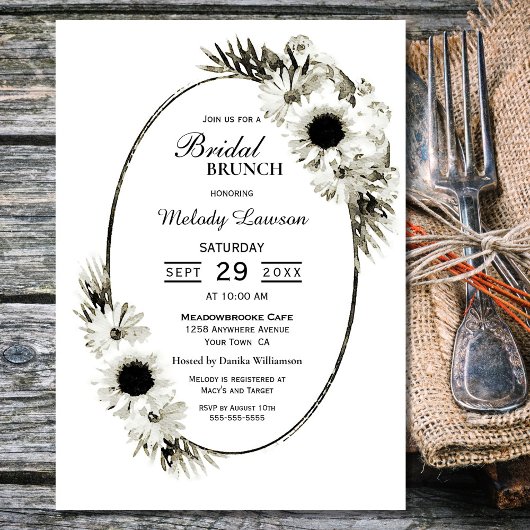 Bridal Brunch Black en White Floral Kaart
